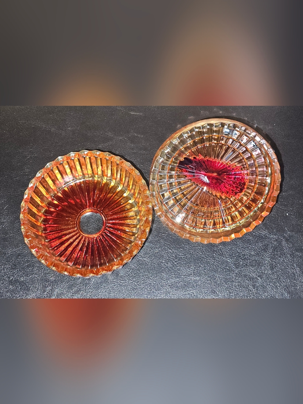 Vintage Jeanette Glass Amberina Powder or Trinket Dish featuring Swan Lid - Picture 7 of 14